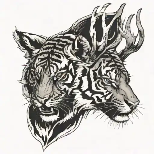 tiger chasing deer head tattoo design idea