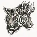 tiger chasing deer head tattoo design idea