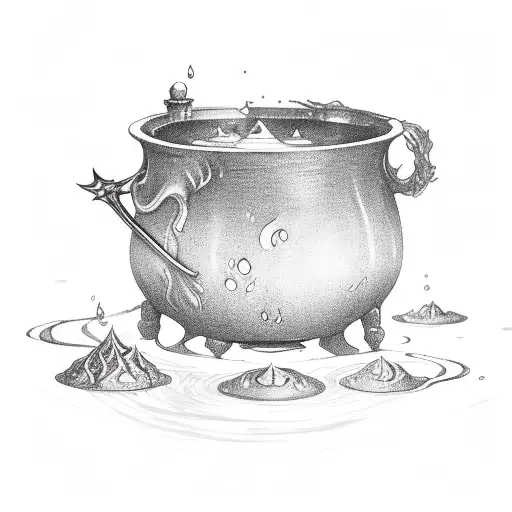 A cauldron overflowing with magical potions tattoo design idea