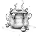 A cauldron overflowing with magical potions tattoo design idea
