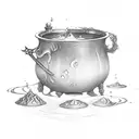 A cauldron overflowing with magical potions tattoo design idea