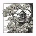 Japan and trees background looking tattoo design idea