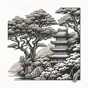 Japan and trees background looking tattoo design idea