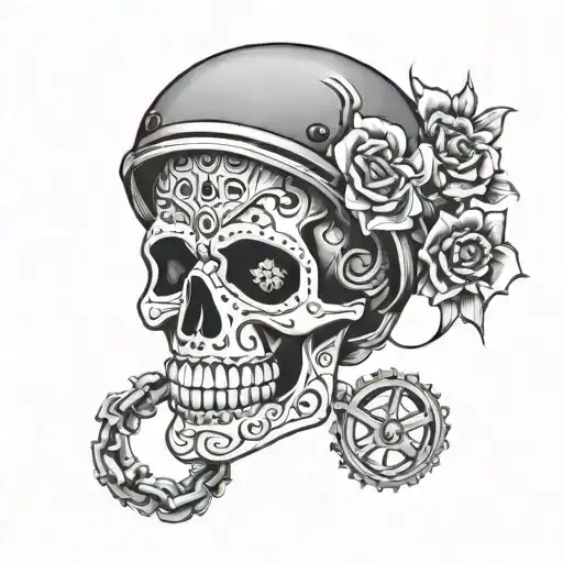 Sugar skull with bike chain for outline  tattoo design idea