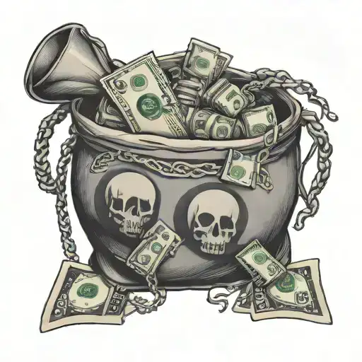 money bag with money and pain of the struggle  tattoo design idea