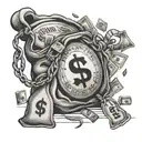 money bag with money and pain of the struggle  tattoo design idea