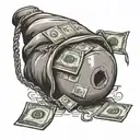 money bag with money and pain of the struggle  tattoo design idea