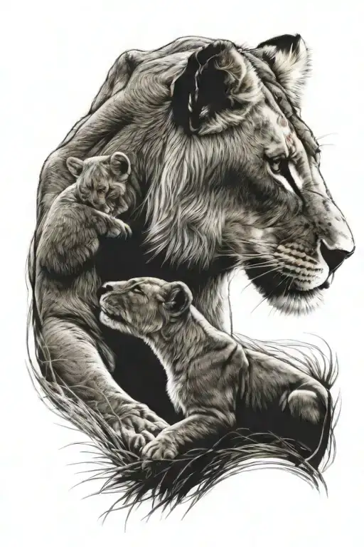 lioness and cub design forarm half sleeve tattoo design idea