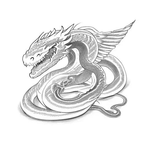 snake with flame dragon wings tattoo design idea