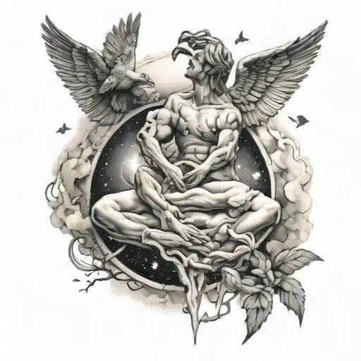 creation of adam mixed with universe tattoo design idea
