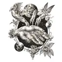 creation of adam mixed with universe tattoo design idea