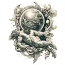 creation of adam mixed with universe tattoo design idea