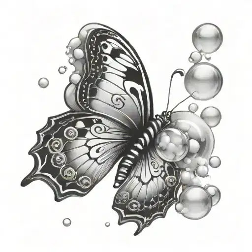 butterfly and bubbles tattoo design idea
