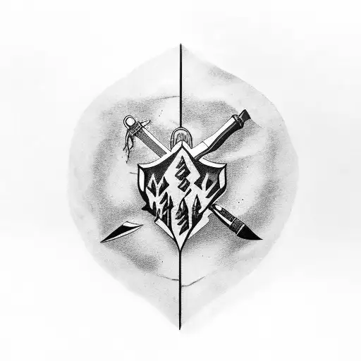 A black-grey tattoo of a survival knife surrounded by elements of nature tattoo design idea