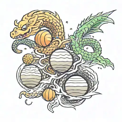 the five dragon balls floating with shenron flying through them  tattoo design idea