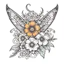 The name Felix and the name Archer entangled in whimsical daisy and gladiolus  tattoo design idea