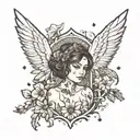 The name Felix and the name Archer entangled in whimsical daisy and gladiolus  tattoo design idea
