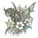 The name Felix and the name Archer entangled in whimsical daisy and gladiolus  tattoo design idea