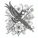 The name Felix and the name Archer entangled in whimsical daisy and gladiolus  tattoo design idea