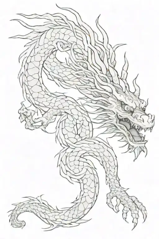 tattoo sketch, chinese dragon tattoo, dragon drawing on a white background, dragon like in Spirited Away Miyazaki tattoo design idea