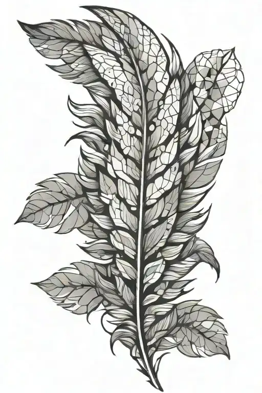 feather outline filled with geometric honeycomb patterns tattoo design idea