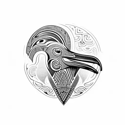 albatross in Maori design merged with representation of two children and a life in the air force shoulder and upper arm tattoo design idea