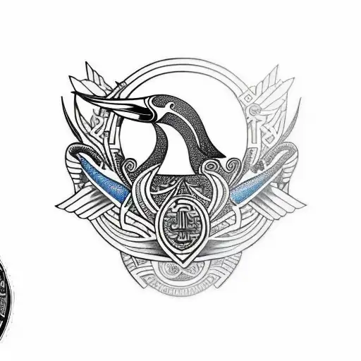 albatross in Maori design merged with representation of two children and a life in the air force shoulder and upper arm tattoo design idea