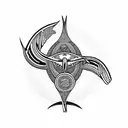 albatross Maori design merged with representation of boy and girl and life in the air force for shoulder and upper arm tattoo design idea
