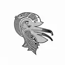 albatross Maori design merged with representation of boy and girl and life in the air force for shoulder and upper arm tattoo design idea
