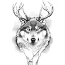 Wolf with Deer antler and fish hook tattoo design idea