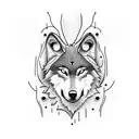 Wolf with Deer antler and fish hook tattoo design idea
