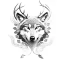 Wolf with Deer antler and fish hook tattoo design idea