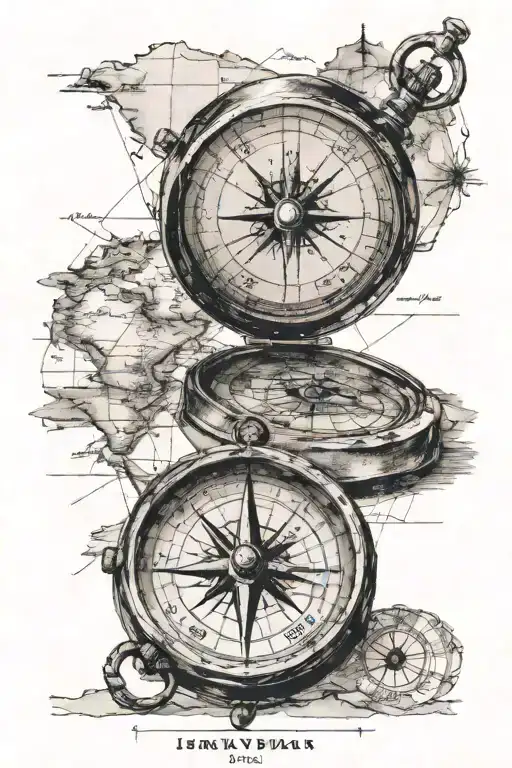 old compass with the Jenny and Matheo inscripted with a map behind focusing on Norway and Italy tattoo design idea