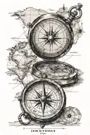 old compass with the Jenny and Matheo inscripted with a map behind focusing on Norway and Italy tattoo design idea