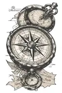 old compass with the Jenny and Matheo inscripted with a map behind focusing on Norway and Italy tattoo design idea