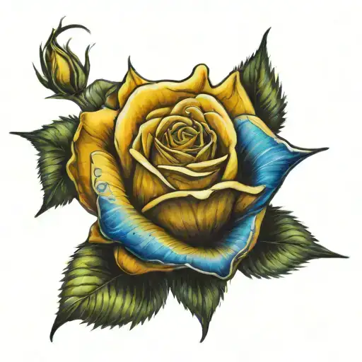 yellow rose with blue outlined star tattoo design idea