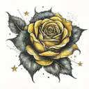yellow rose overlapping a star constellation tattoo design idea