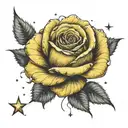 yellow rose overlapping a star constellation tattoo design idea