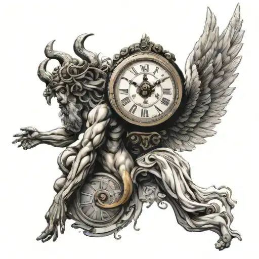 Greek mythology kronos with clock tattoo design idea
