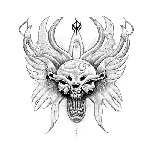 heart succubus mark, symmetrical, ornate tattoo design idea