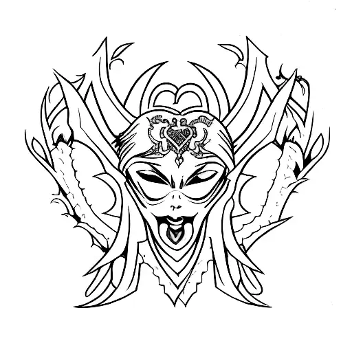 heart succubus mark, symmetrical, ornate tattoo design idea