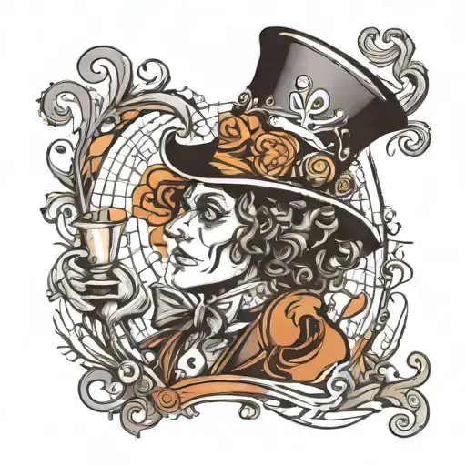 create a tattoo that fits on only one man's chest. The tattoo must represent the mad hatter of alise, the tattoo design idea
