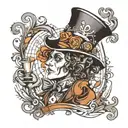 create a tattoo that fits on only one man's chest. The tattoo must represent the mad hatter of alise, the tattoo design idea
