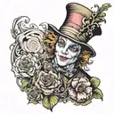 create a tattoo that fits on only one man's chest. The tattoo must represent the mad hatter of alise, the tattoo design idea