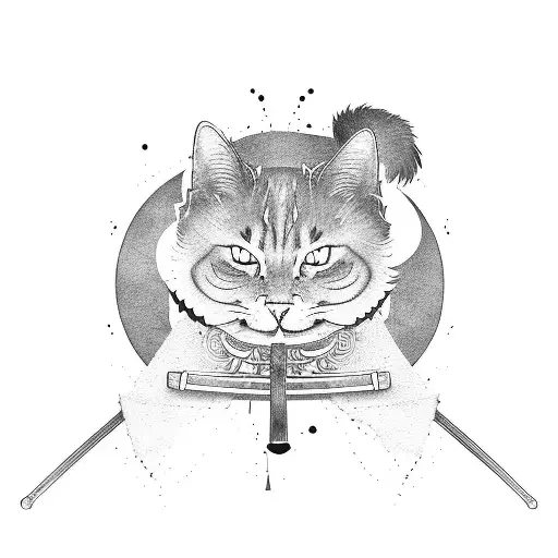 Samurai cat wielding a katana tattoo design idea