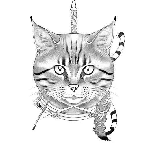 Samurai cat wielding a katana tattoo design idea