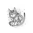 Samurai cat wielding a katana tattoo design idea