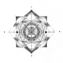 geometric tattoo that includes rockets, solar system, astrology, astronomy, and math tattoo design idea