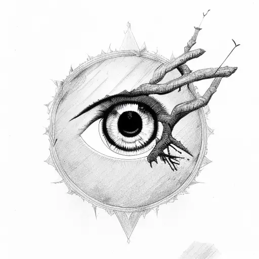 lebanese cedar tree,  an eye and a sword tattoo design idea