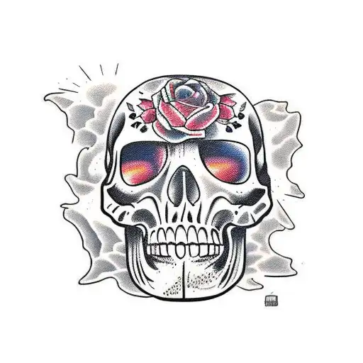 calavera con paisaje de montañas  tattoo design idea